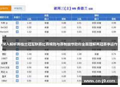 深入解析英格兰冠军联赛比赛规则与赛制细节助你全面理解英冠赛事运作